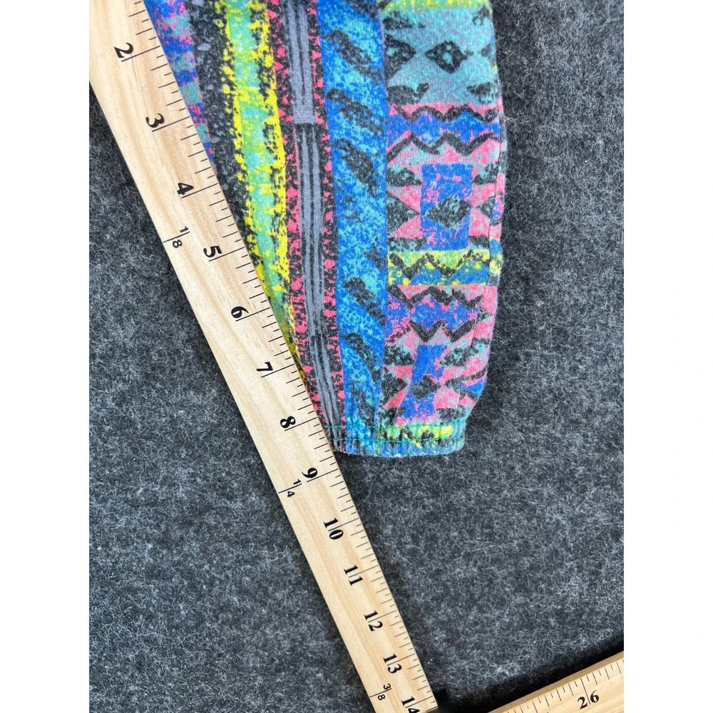 Vintage Kids Multi Color Geometric Abstract Print Fleece Joggers Pants 90s Surf